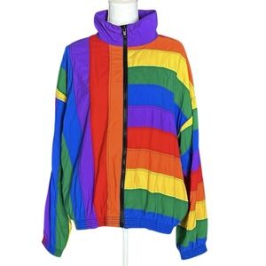Vtg 90's  A1A FUNWEAR Jacket sz S Rainbow Colorblock Full Zip Windbreaker USA